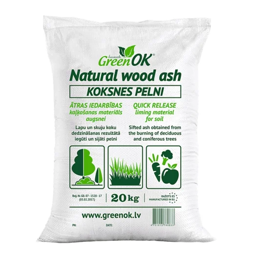 Koksnes pelni GreenOK, 20 kg (maiss) iepakojums
